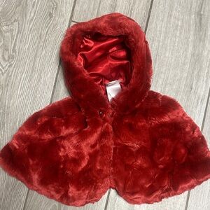 Kids Red Faux Fur Hooded Cape